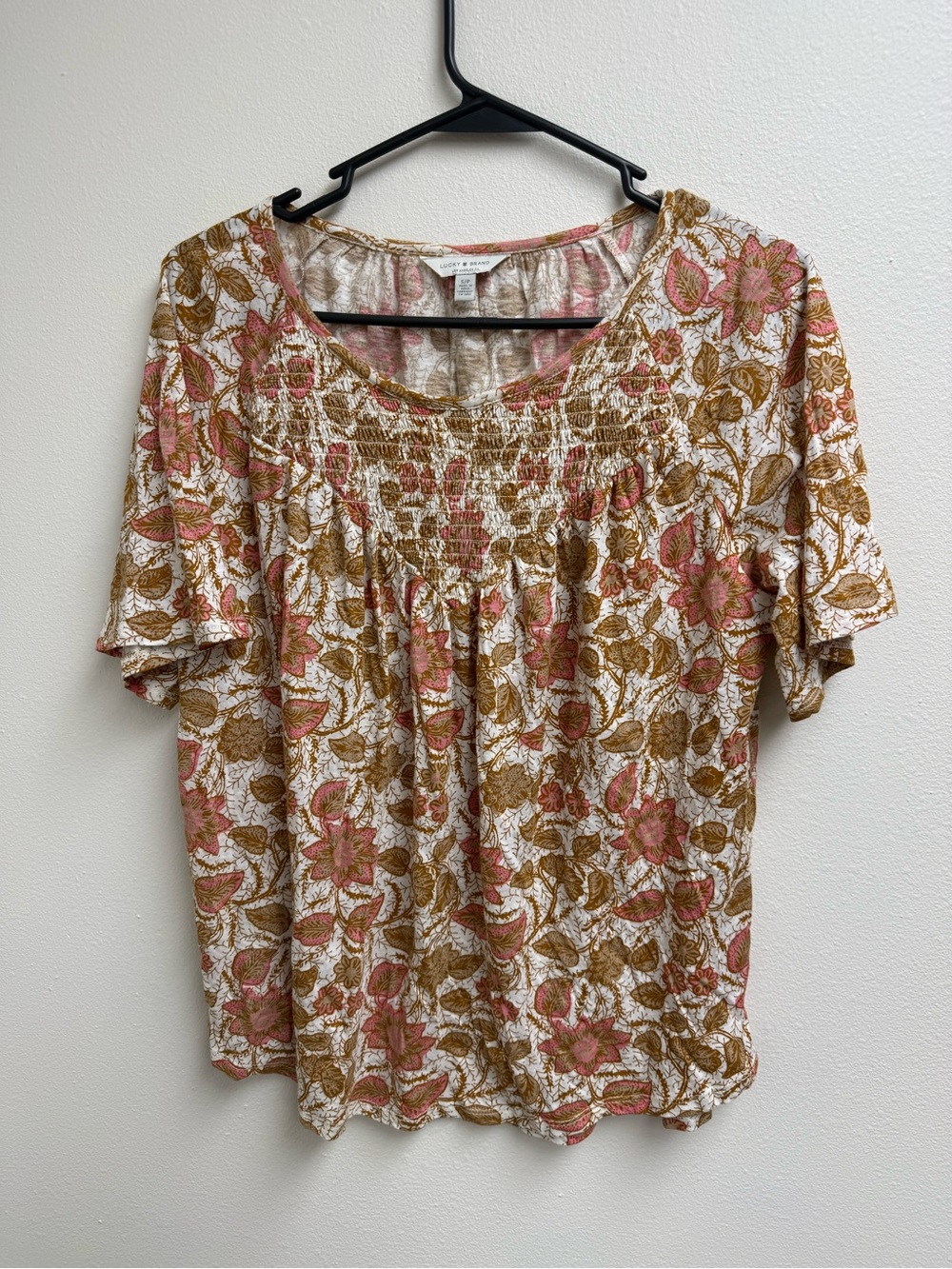 Lucky Brand Floral Smocked Neck Top